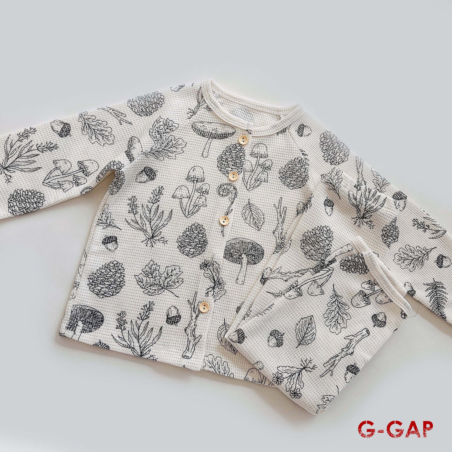 Waffle Print Long Sleeve Pajama Set