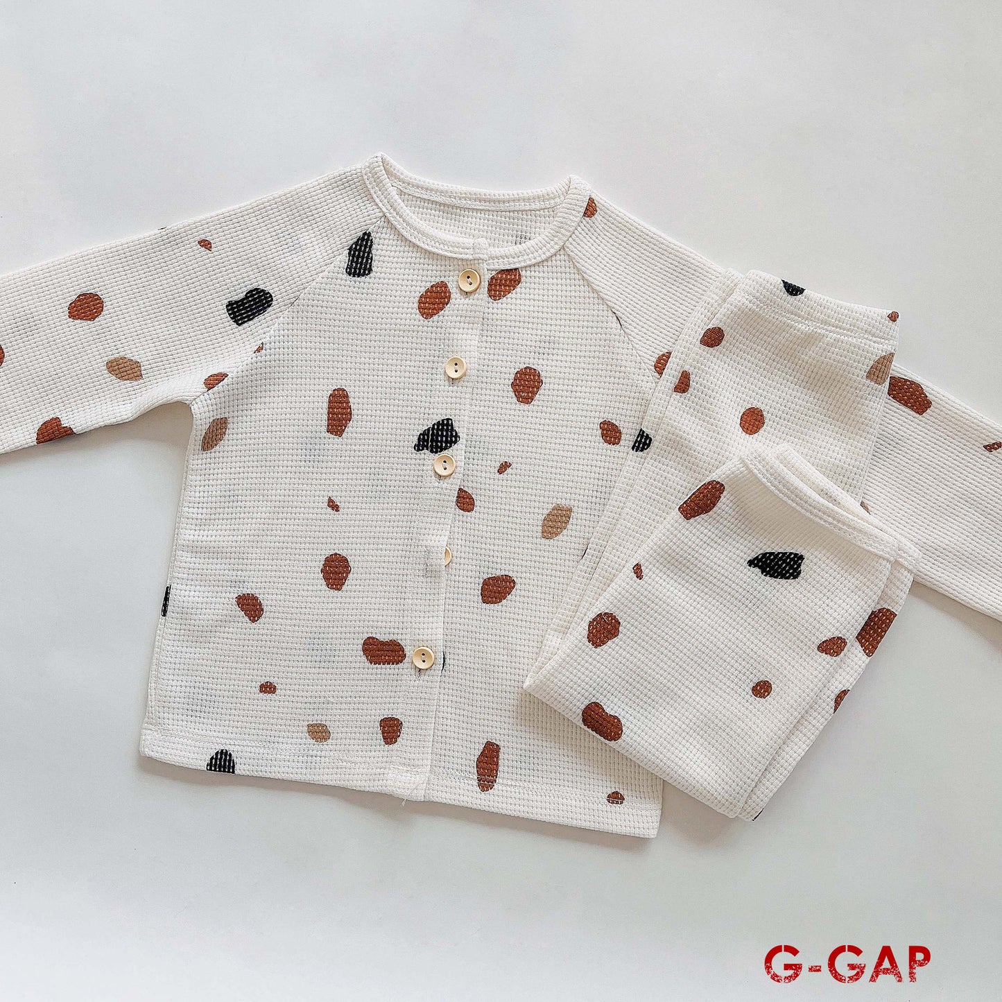 Waffle Print Long Sleeve Pajama Set