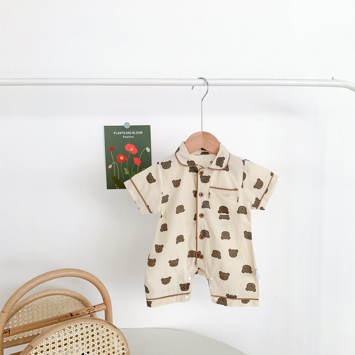 Summer Bear Dot Short Sleeve Baby Jumpsuit