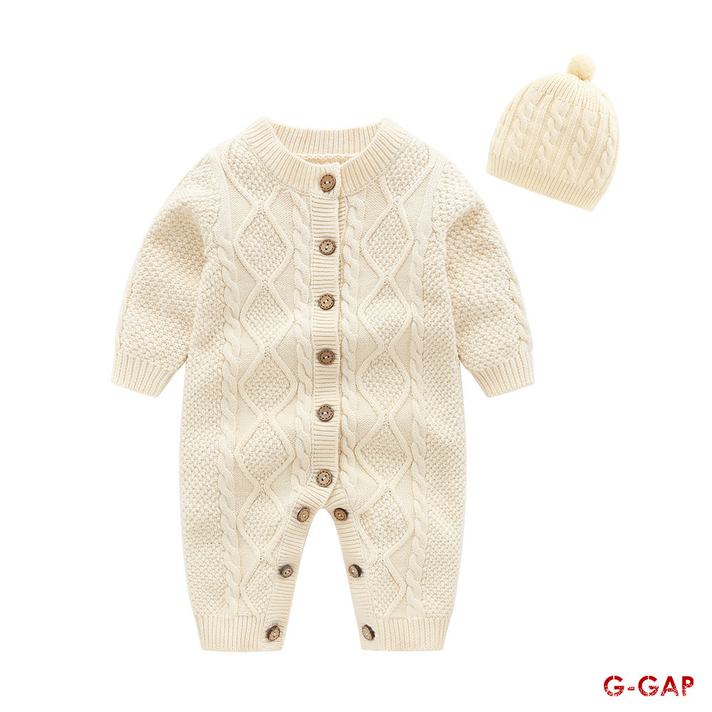 Autumn long sleeve Baby Romper Set with matching hat