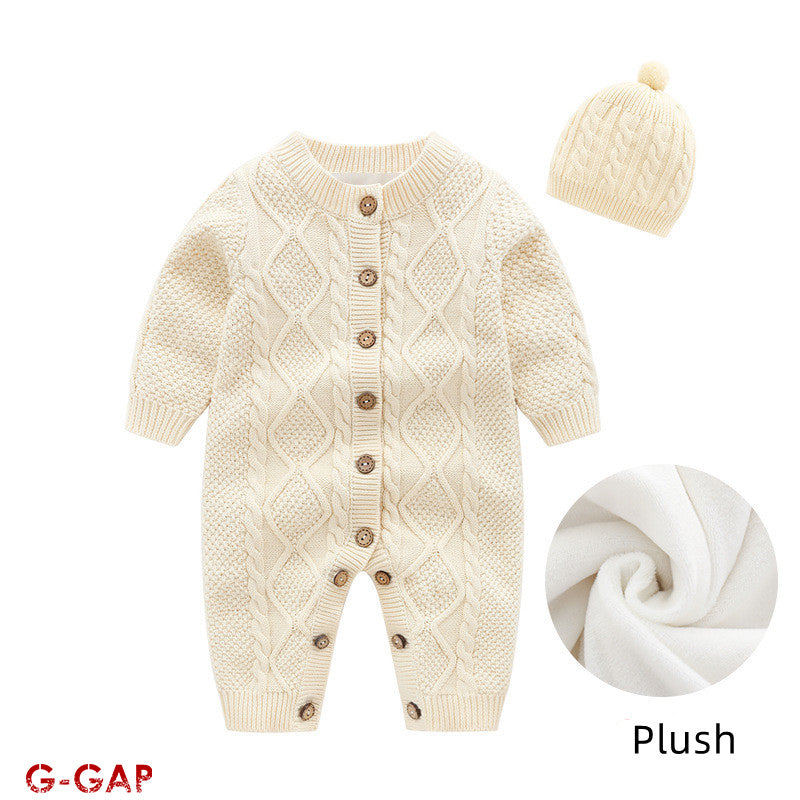 Autumn long sleeve Baby Romper Set with matching hat
