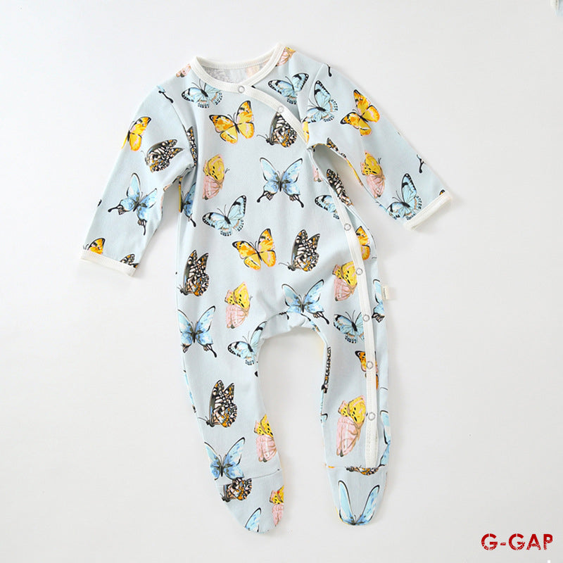 Spring and Autumn Cotton Printed Footed Pajamas Jumpsuit for Newborns