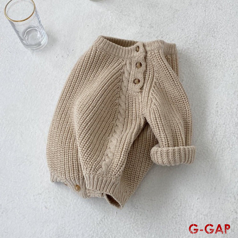 Infant Knitted Romper Solid Color, Long Sleeve, High Quality