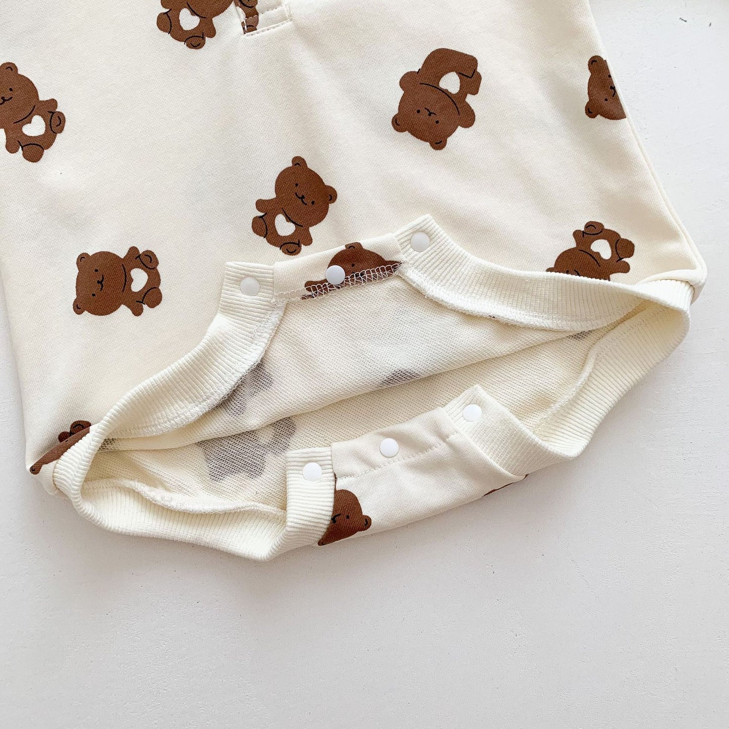 BABY ROMPER AND CARTOON BEAR PRINT JUMPSUIT SET