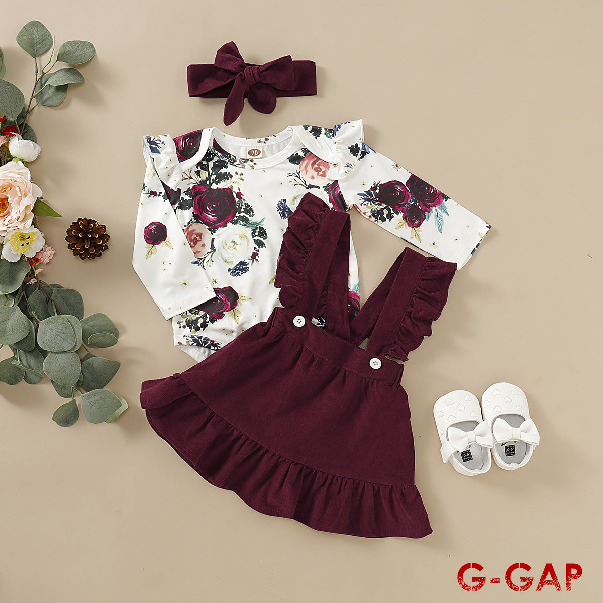 Autumn Infant Girls Jacquard Crew Neck Pullover Romper Set