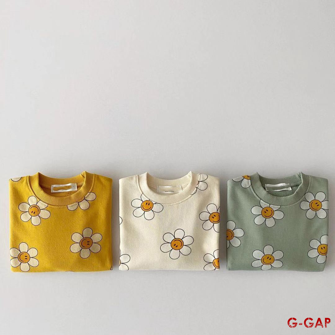Spring and Autumn Infant Sunflower Smiling Face Hoodie