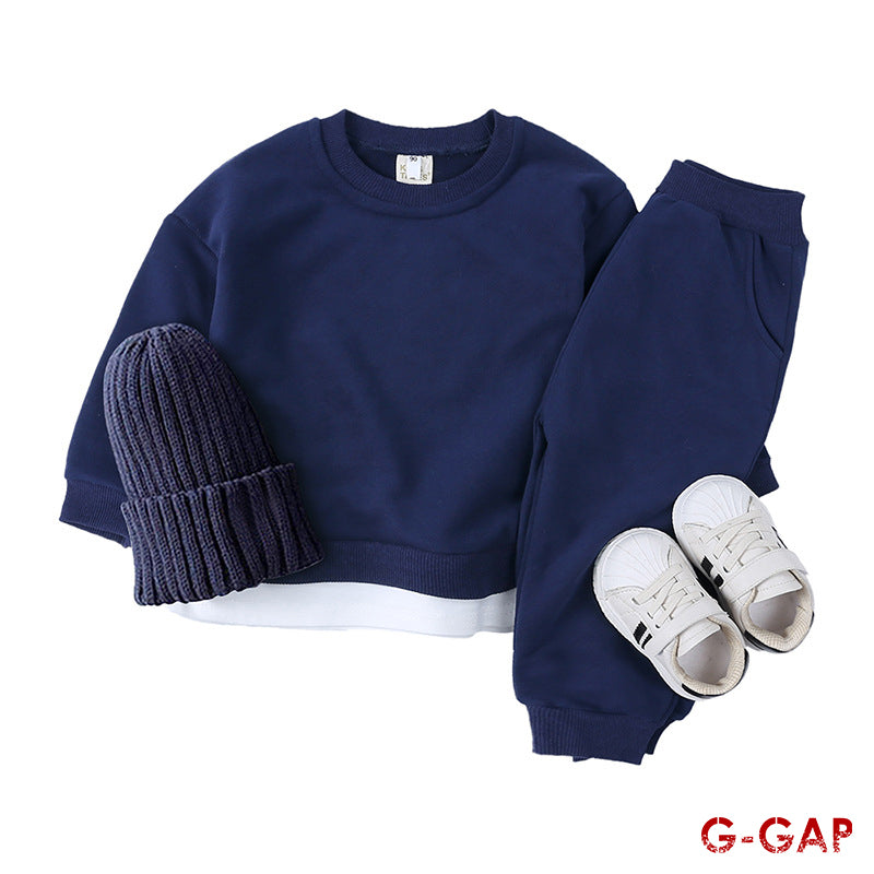 Autumn Children's Cotton Round Neck Top and Sweatpants Set