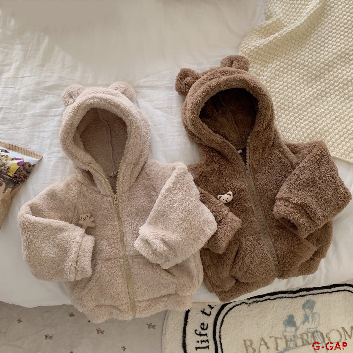 Winter Boy and Girl baby Hooded Bear ear coat Plush coat