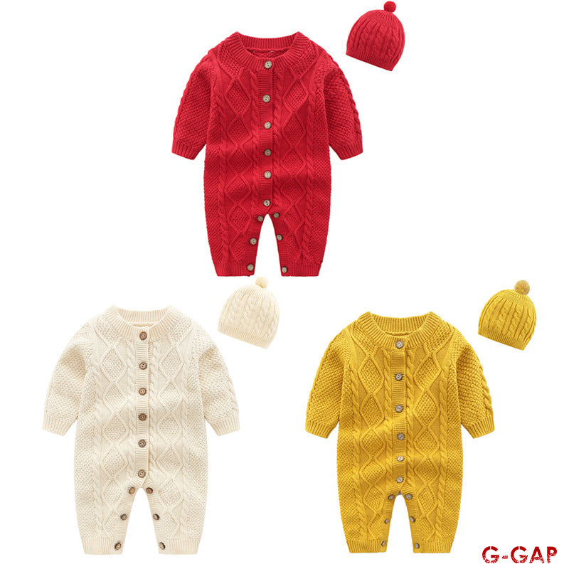 Autumn long sleeve Baby Romper Set with matching hat