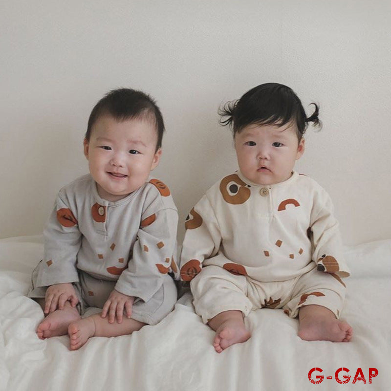 pring/Autumn Baby Long Sleeve Romper - Cotton, Circle Print