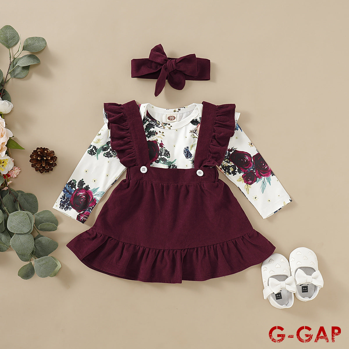 Autumn Infant Girls Jacquard Crew Neck Pullover Romper Set
