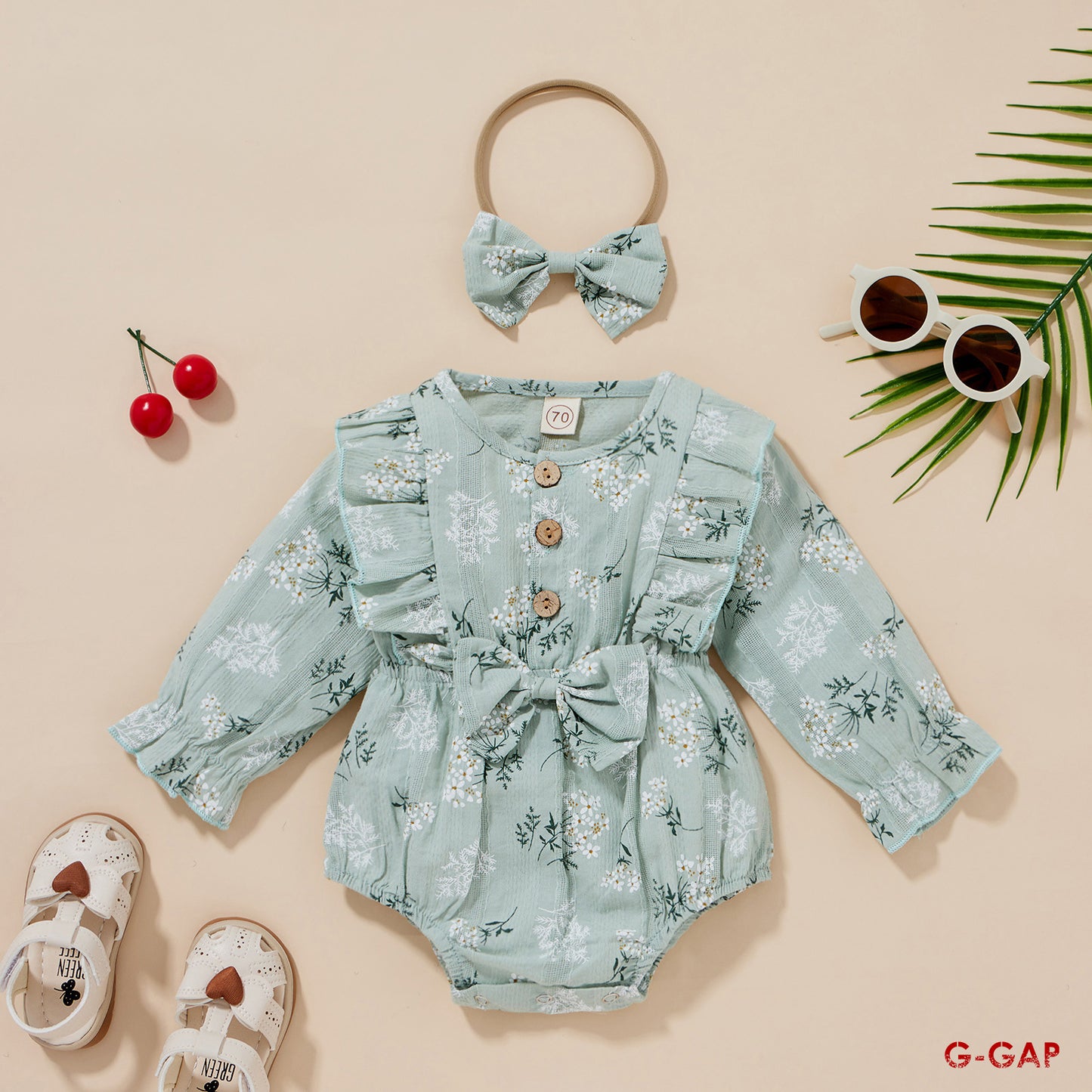Baby Girl Flower Print Seersucker Cotton Muslin Clothing Set