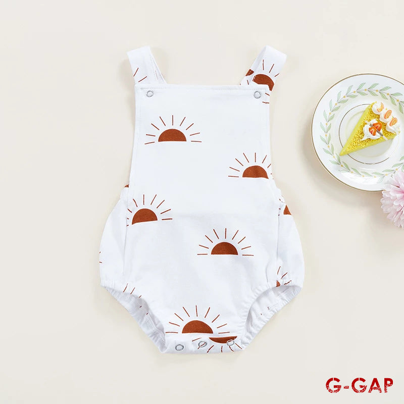 European and American Summer Newborn Printed Shoulder Strap Romper
