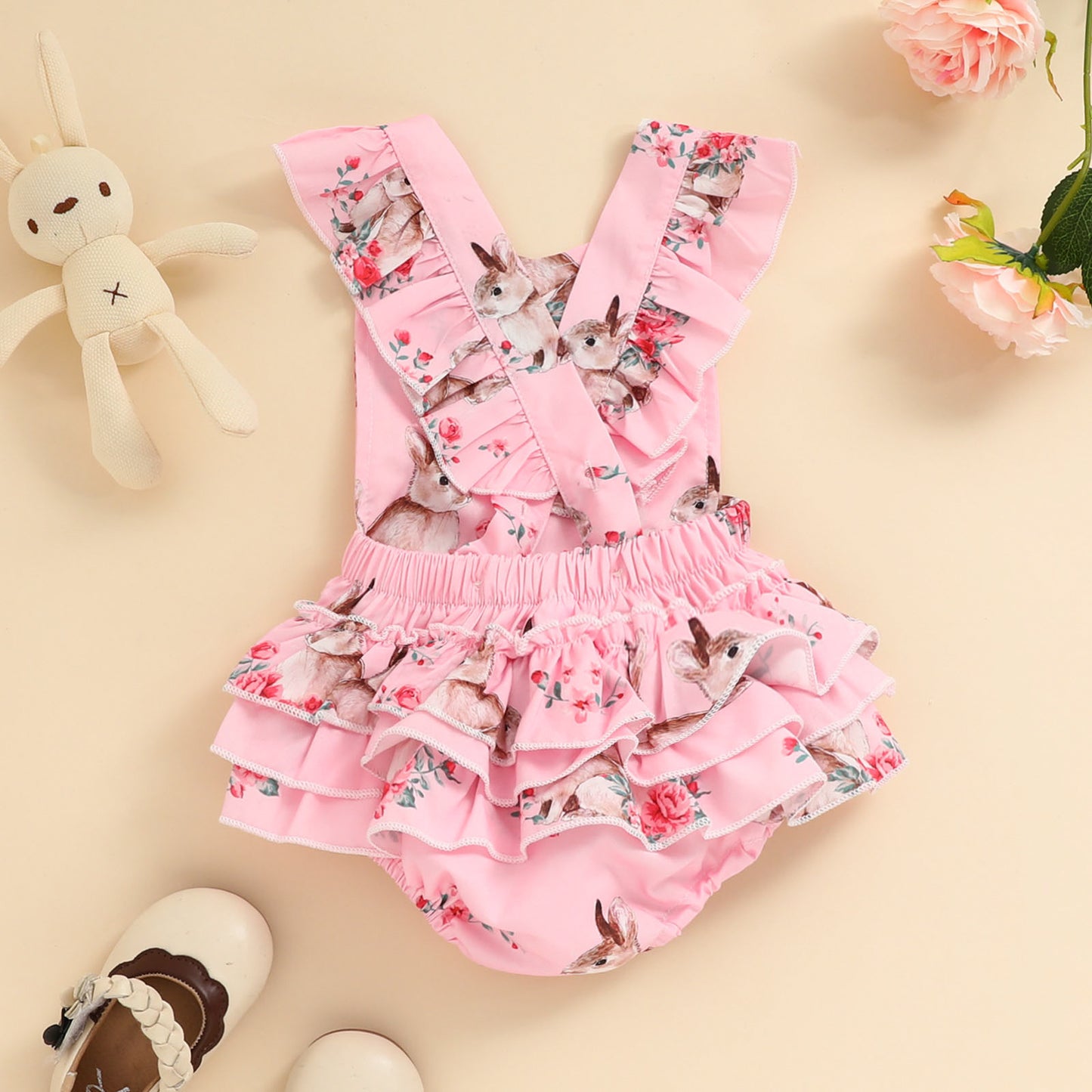 Unisex Lace Bunny Print Romper