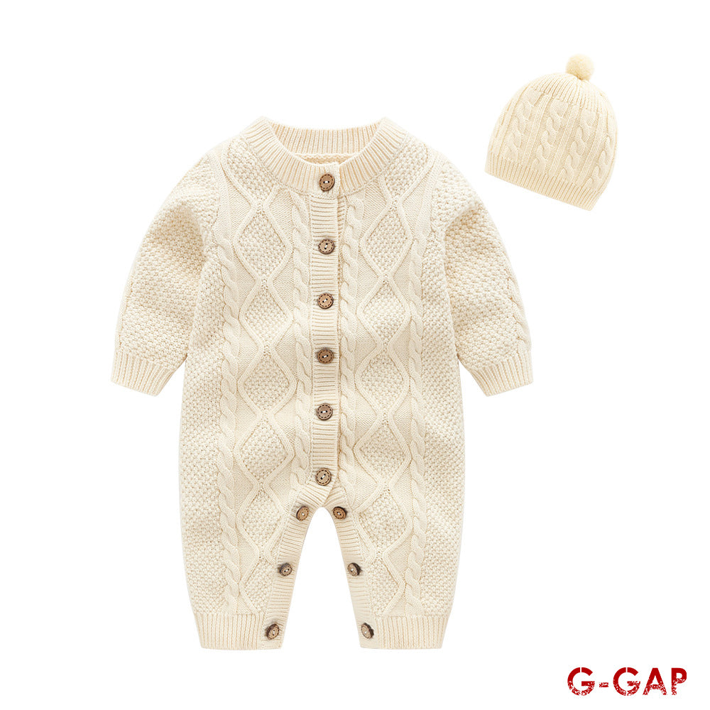 Autumn long sleeve Baby Romper Set with matching hat