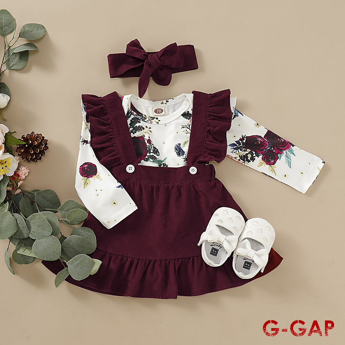 Autumn Infant Girls Jacquard Crew Neck Pullover Romper Set