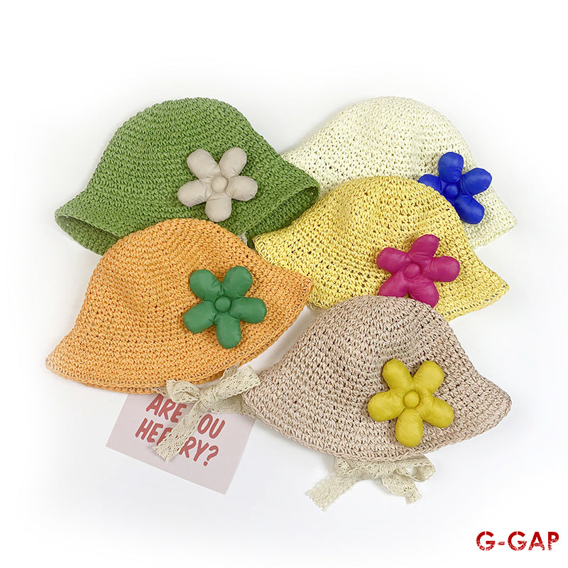 New Baby Girl's Flower Straw Woven Fisherman Hat