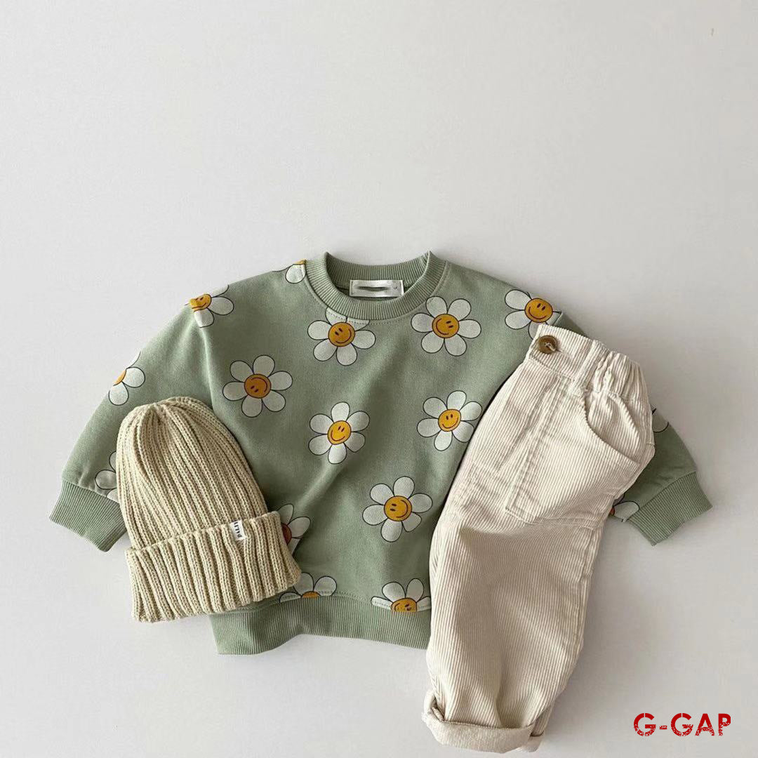 Spring and Autumn Infant Sunflower Smiling Face Hoodie