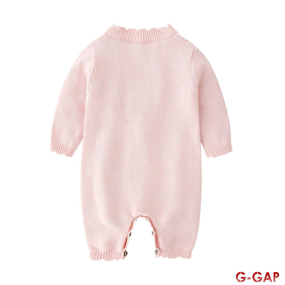 Baby Woolen Jumpsuit with Hat - Embroidered Newborn Outfit