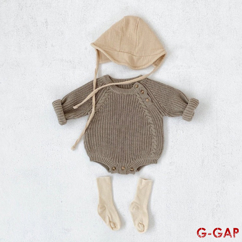 Infant Knitted Romper Solid Color, Long Sleeve, High Quality