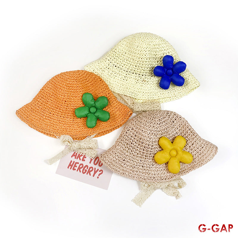 New Baby Girl's Flower Straw Woven Fisherman Hat