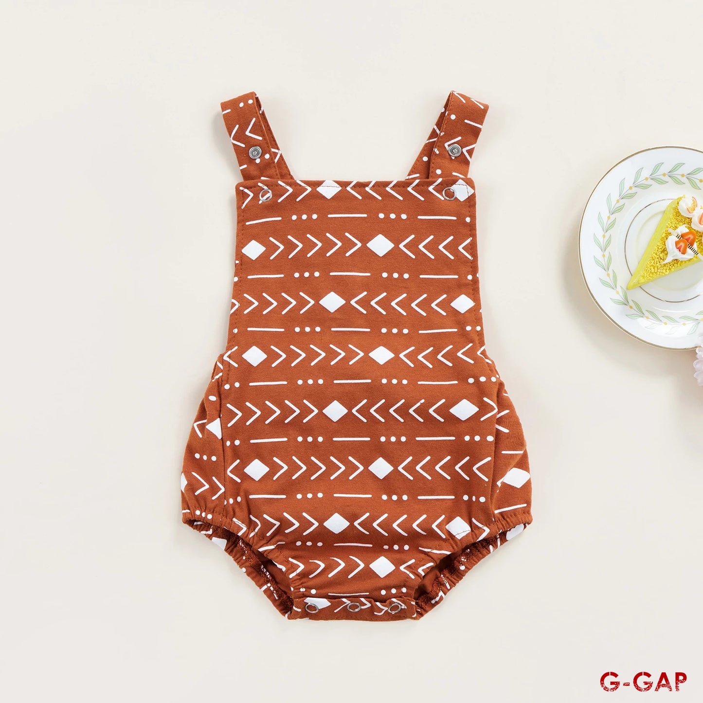 European and American Summer Newborn Printed Shoulder Strap Romper