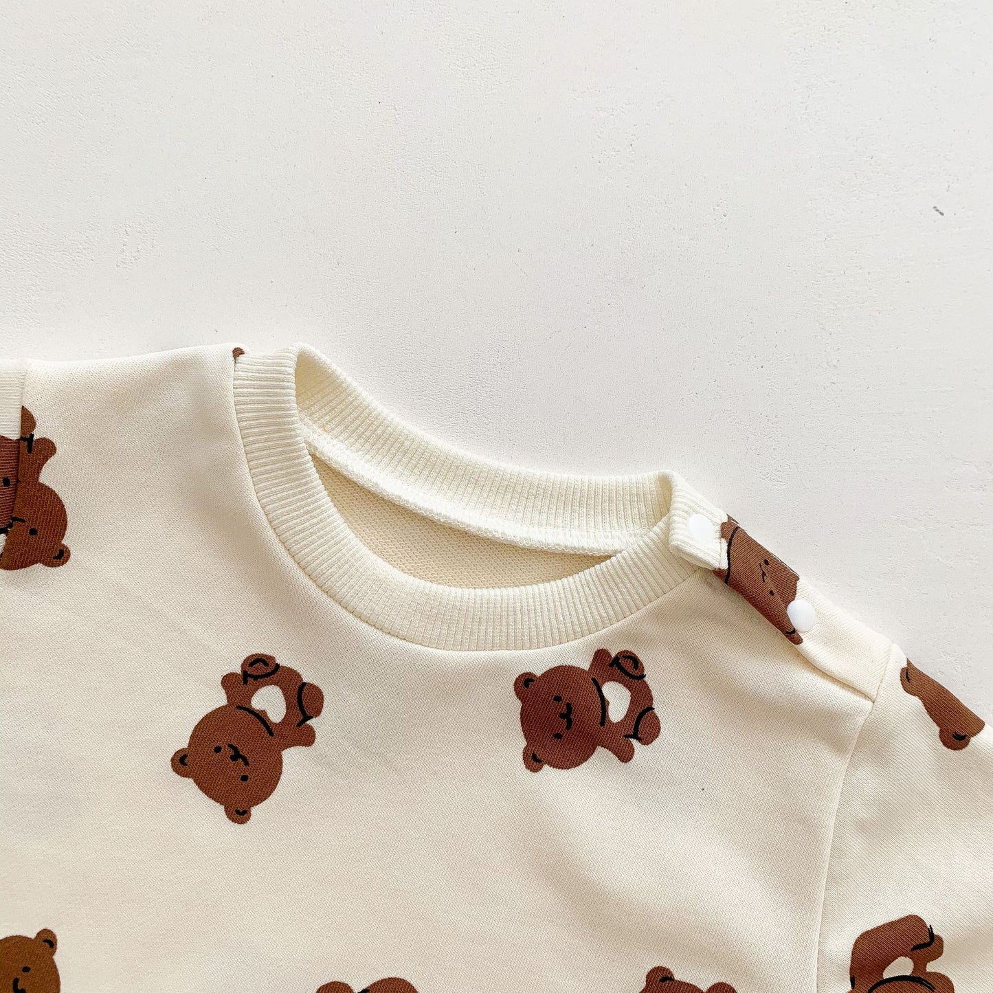 BABY ROMPER AND CARTOON BEAR PRINT JUMPSUIT SET