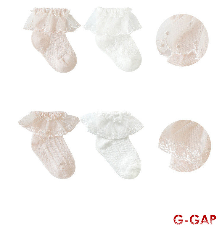 Summer Thin Combed Cotton Mesh Baby Socks - Princess Lace Design