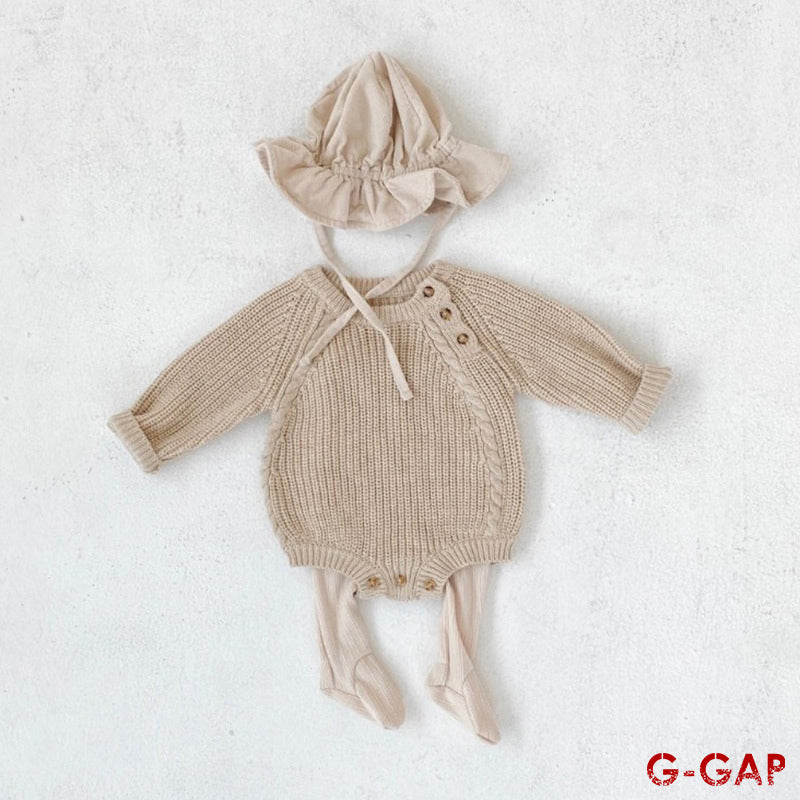 Infant Knitted Romper Solid Color, Long Sleeve, High Quality