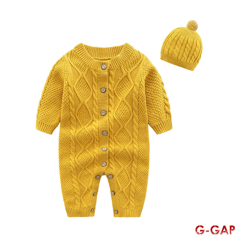 Autumn long sleeve Baby Romper Set with matching hat