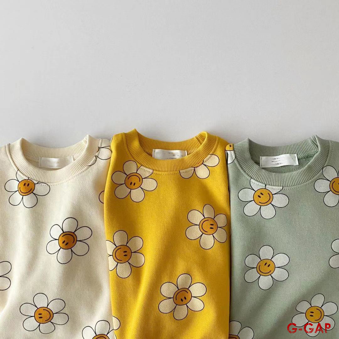 Spring and Autumn Infant Sunflower Smiling Face Hoodie