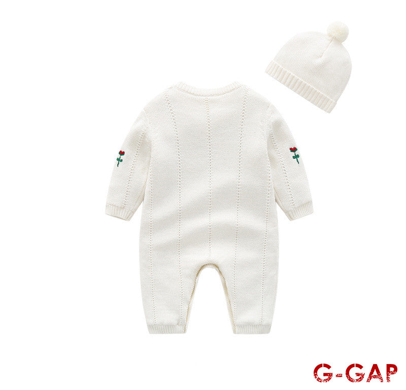 Embroidered Woolen Baby Romper - Thick Plush Newborn Outfit