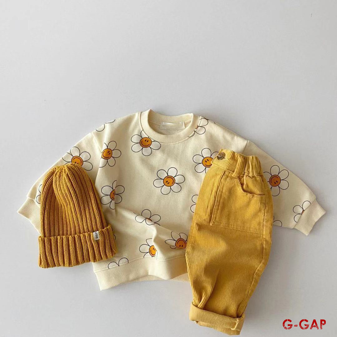 Spring and Autumn Infant Sunflower Smiling Face Hoodie