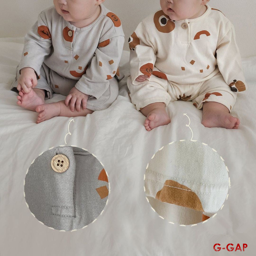 pring/Autumn Baby Long Sleeve Romper - Cotton, Circle Print