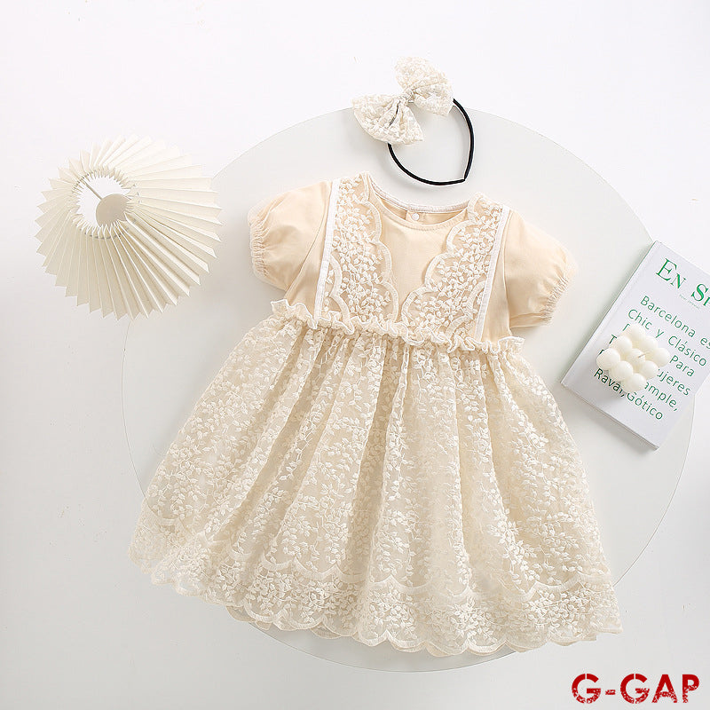 Infant clothes summer baby lace mesh lace Romper + dress