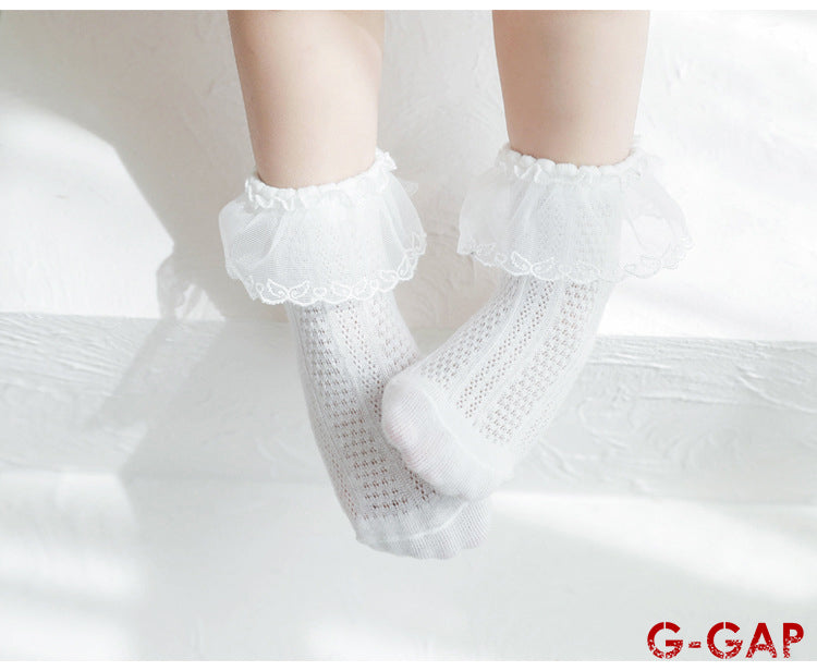 Summer Thin Combed Cotton Mesh Baby Socks - Princess Lace Design