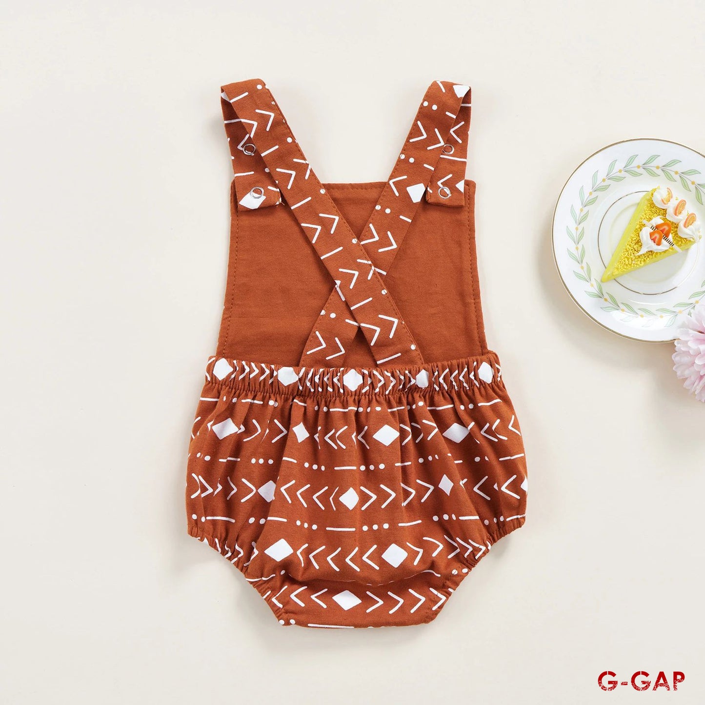 European and American Summer Newborn Printed Shoulder Strap Romper