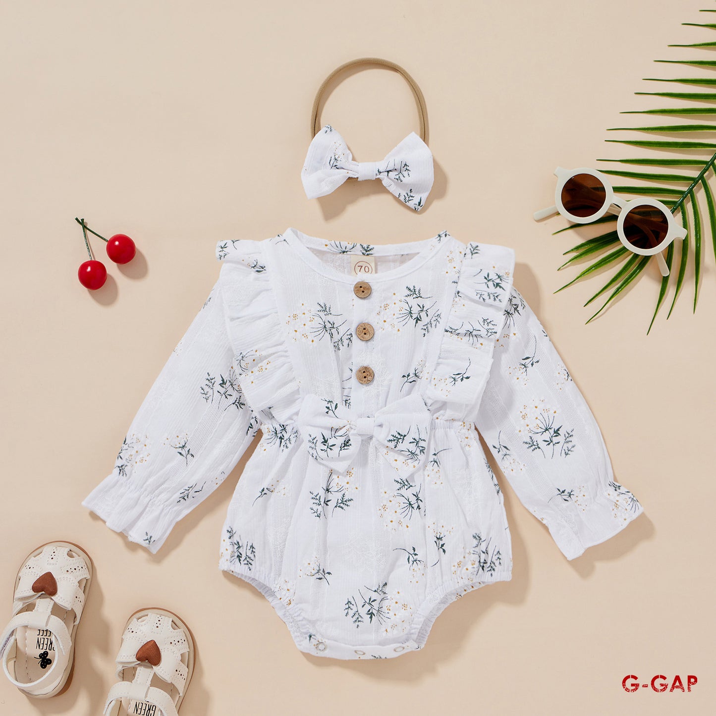 Baby Girl Flower Print Seersucker Cotton Muslin Clothing Set