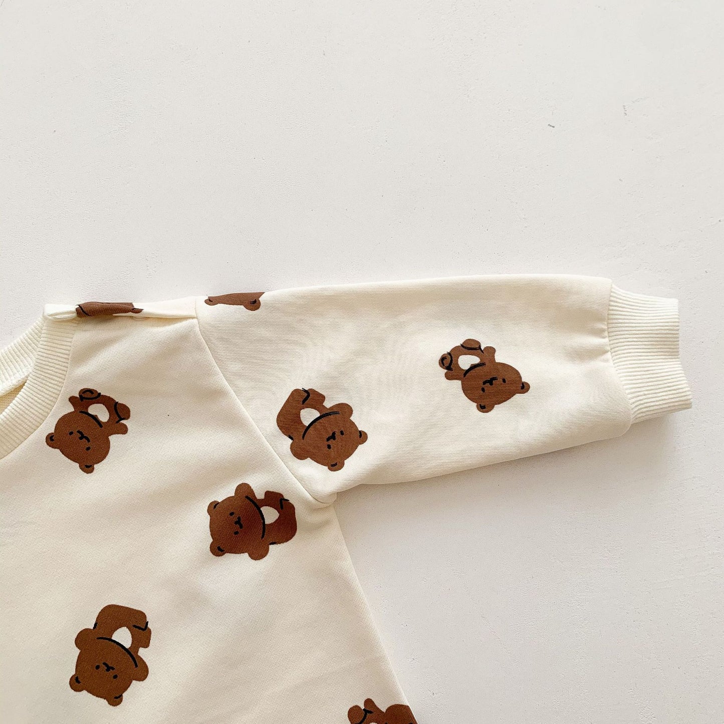 BABY ROMPER AND CARTOON BEAR PRINT JUMPSUIT SET