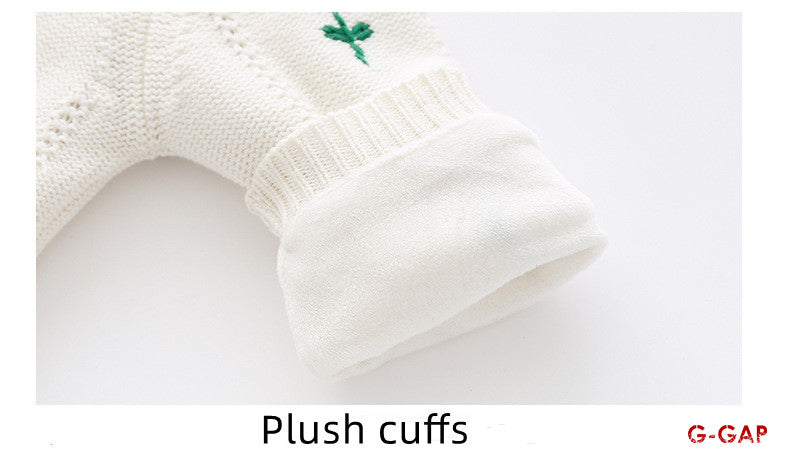 Embroidered Woolen Baby Romper - Thick Plush Newborn Outfit