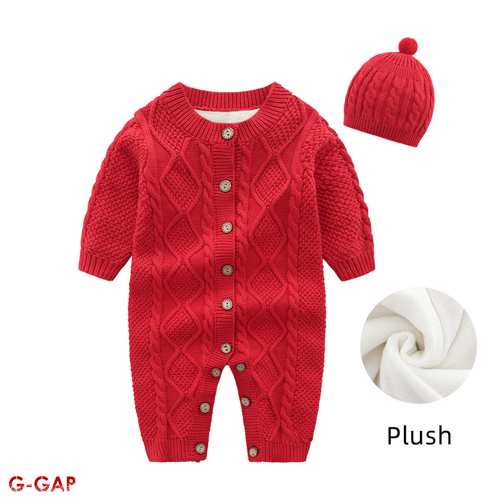 Autumn long sleeve Baby Romper Set with matching hat