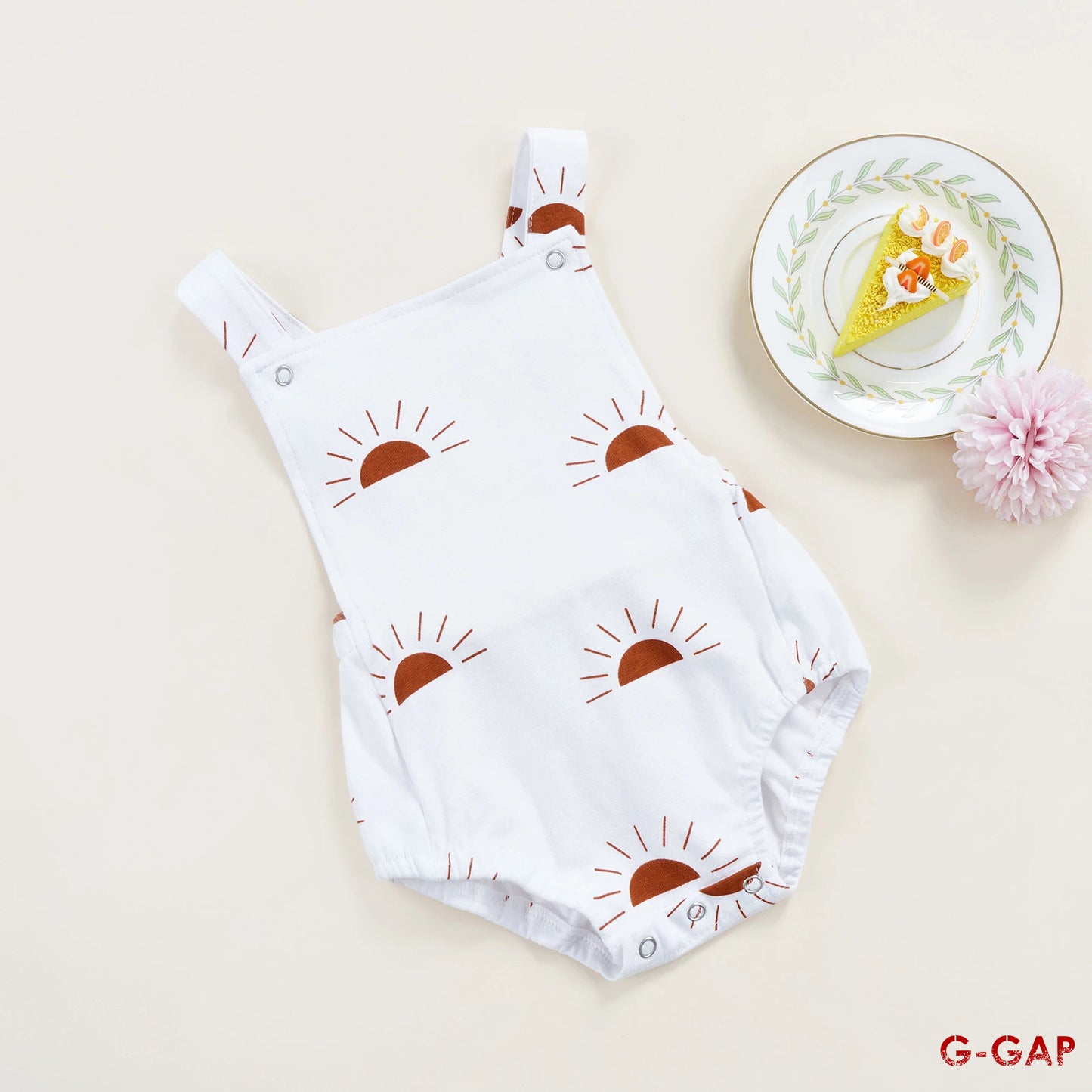 European and American Summer Newborn Printed Shoulder Strap Romper