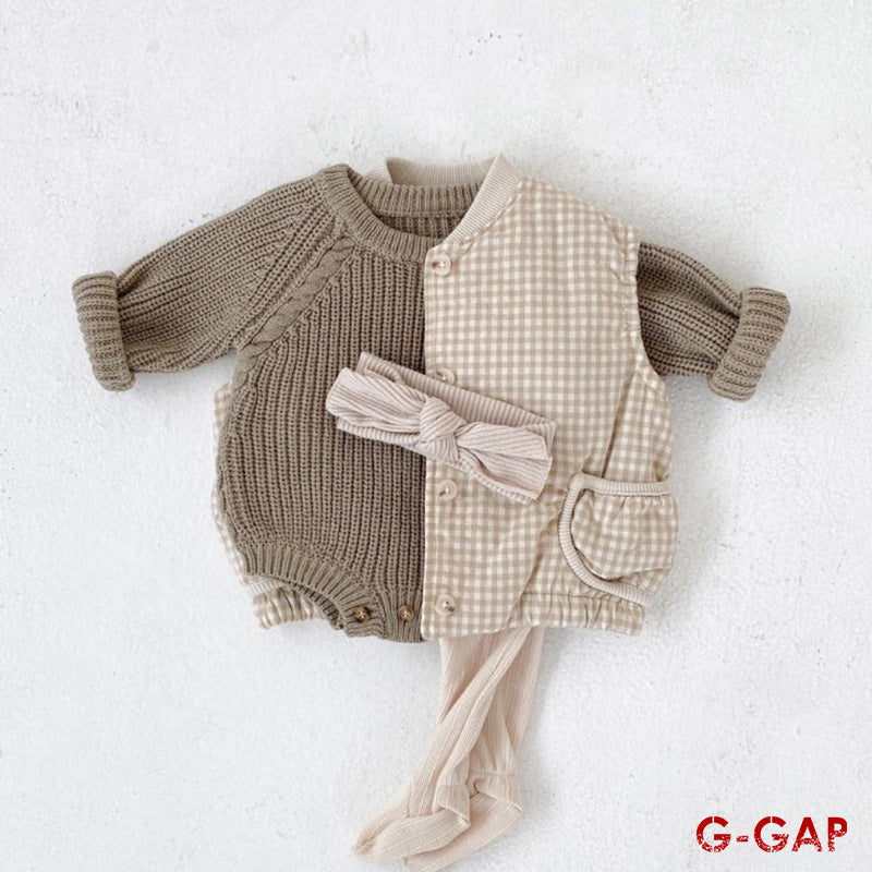 Infant Knitted Romper Solid Color, Long Sleeve, High Quality