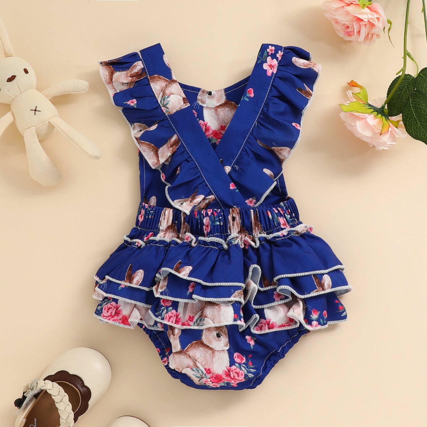 Unisex Lace Bunny Print Romper