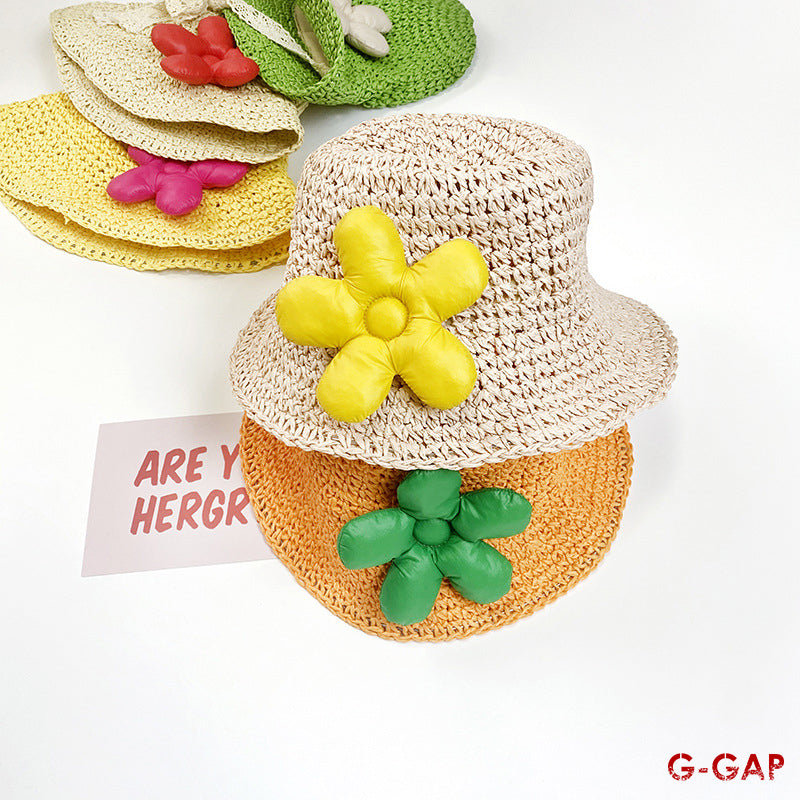 New Baby Girl's Flower Straw Woven Fisherman Hat