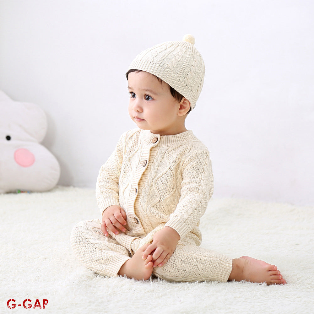 Autumn long sleeve Baby Romper Set with matching hat