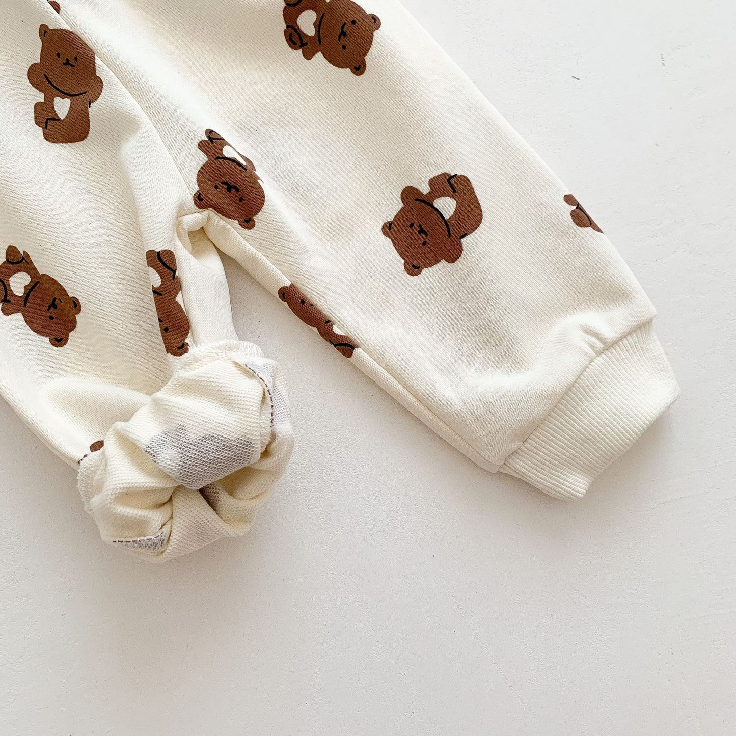 BABY ROMPER AND CARTOON BEAR PRINT JUMPSUIT SET