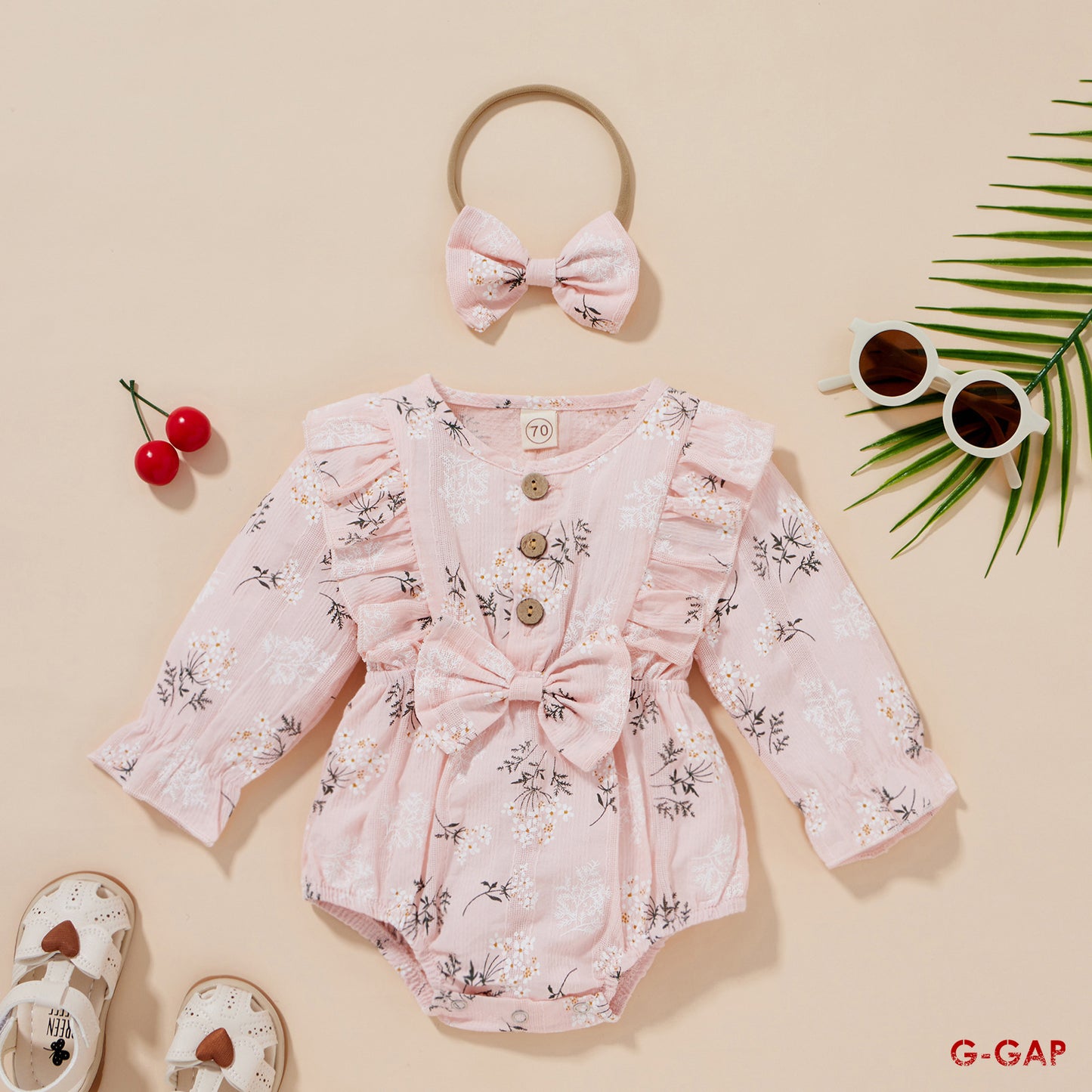 Baby Girl Flower Print Seersucker Cotton Muslin Clothing Set