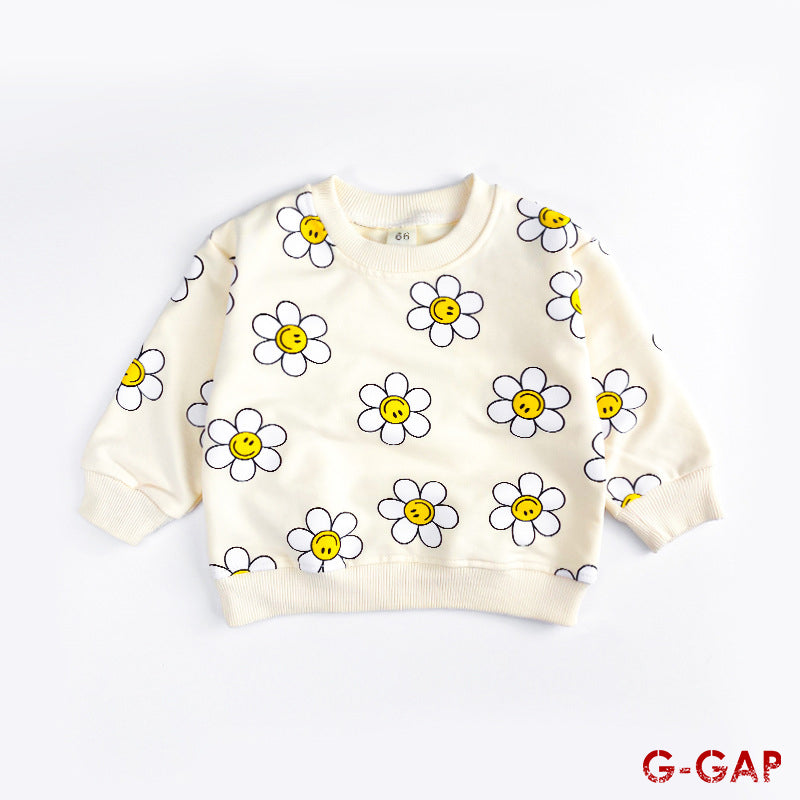 Spring and Autumn Infant Sunflower Smiling Face Hoodie