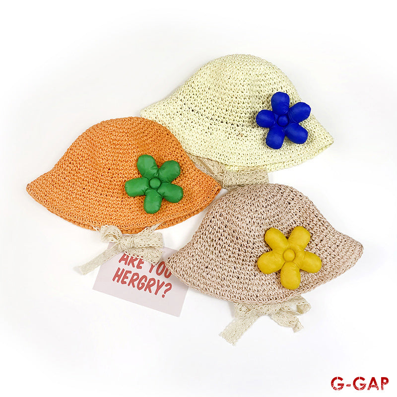 New Baby Girl's Flower Straw Woven Fisherman Hat